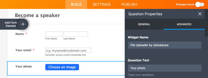 Changing the uploading widget label