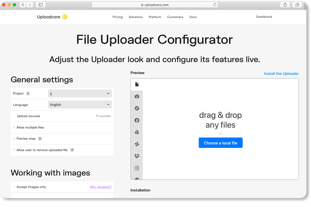 Configure file uploader without coding 