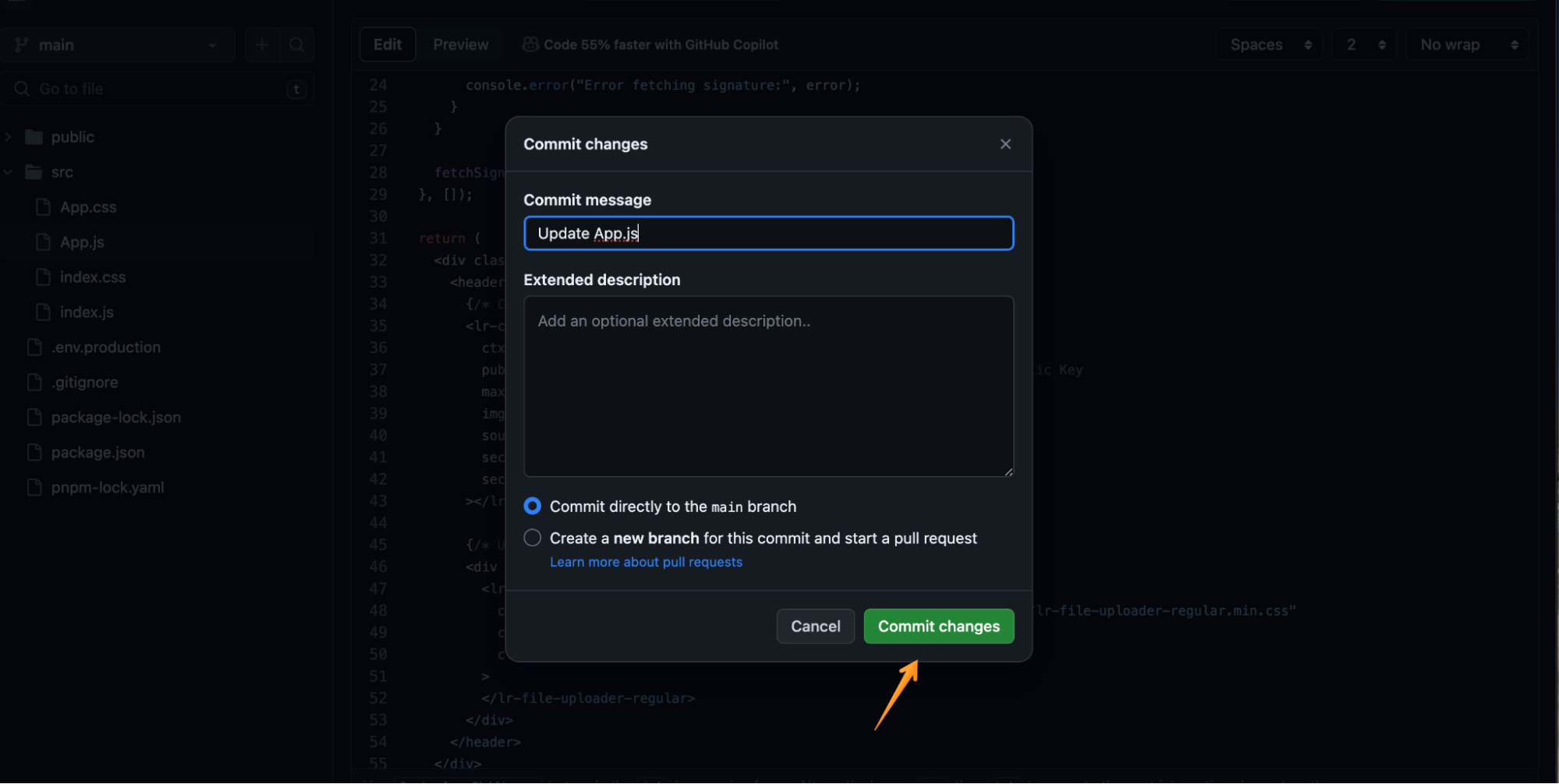 Adding a commit message to the changes