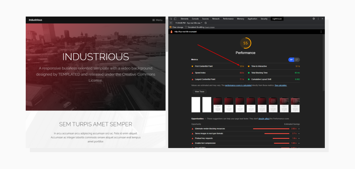 Chrome DevTools with Lighthouse audit results