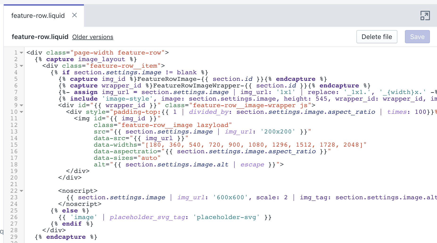 Code template for an image at Shopify