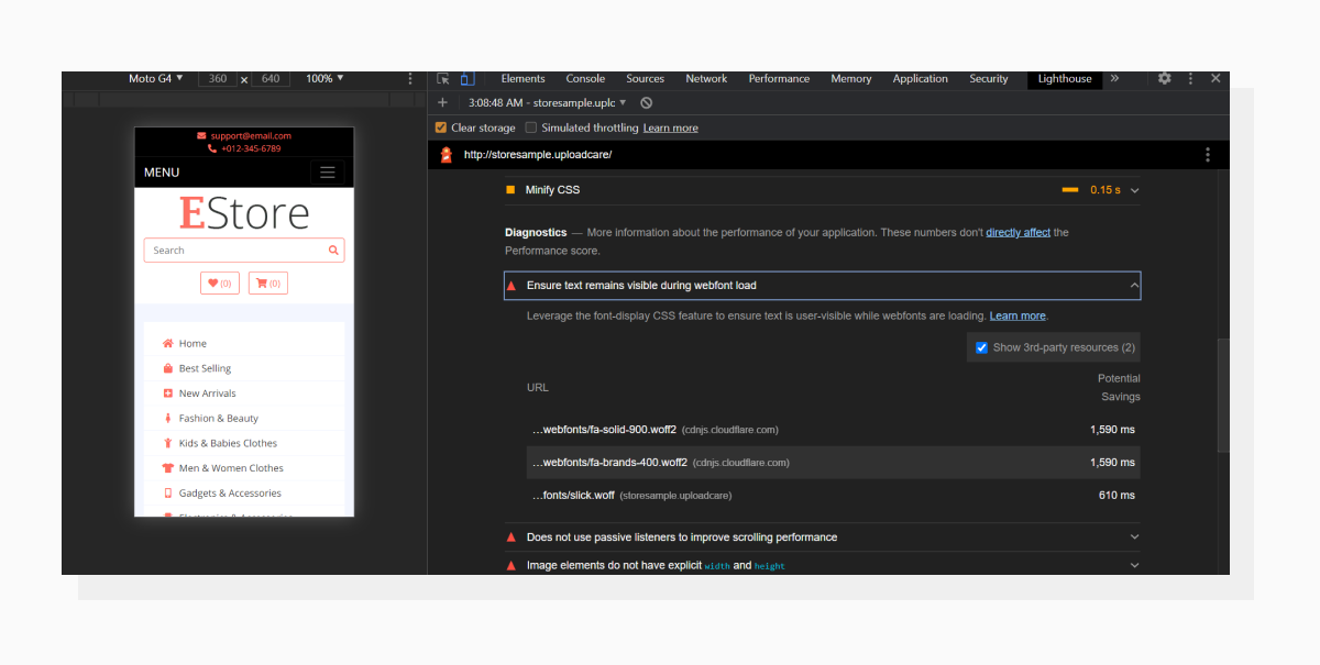 Ensure Text Remains Visible During Webfont Load in Lighthouse