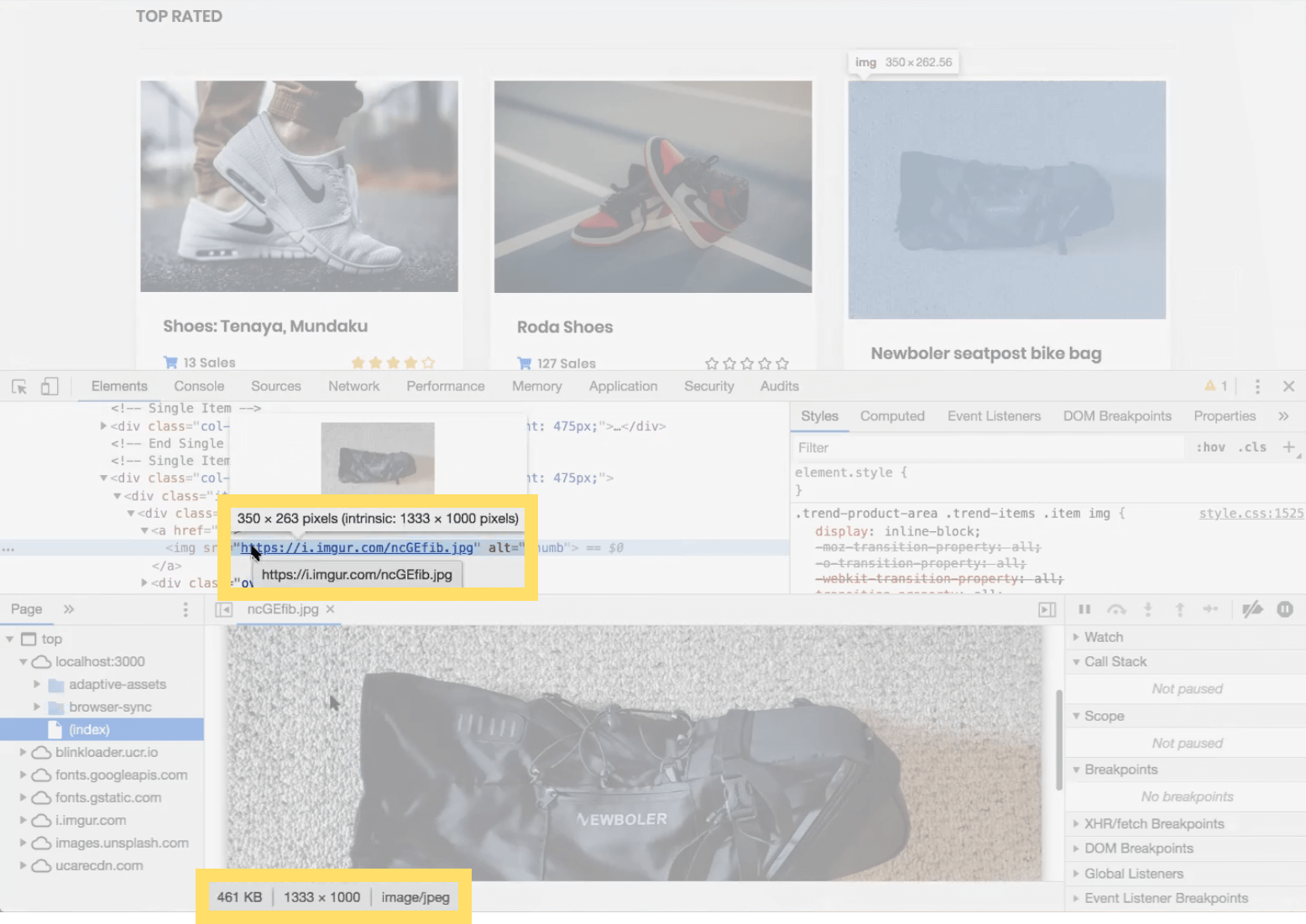 Online retail store with unoptimized images