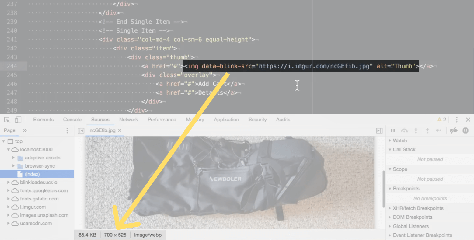 Online retail store with optimized images