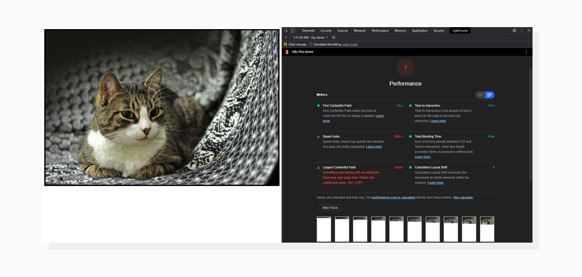 a Lighthouse audit run on a page with an unoptimized image
