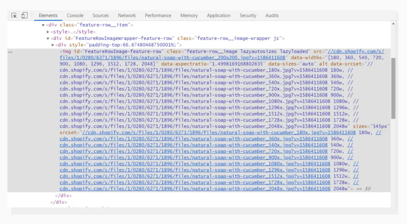Long HTML code for every image at Shopify