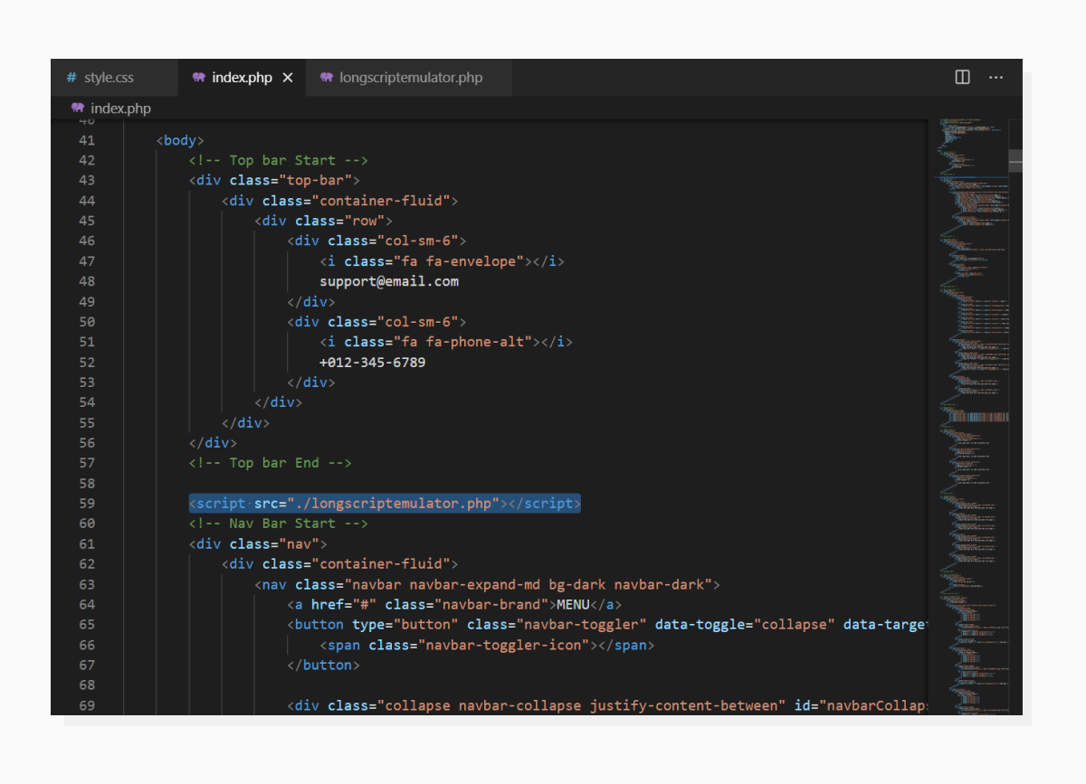 A screenshot of render-blocking Javascript added to the top of the page