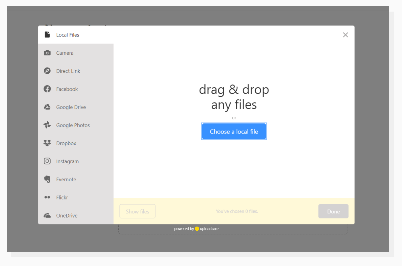 Uploadcare Dashboard File Uploader
