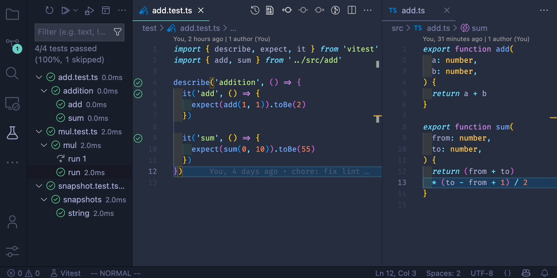 VS Code extension showing the list of tests and allowing to pick which one to start