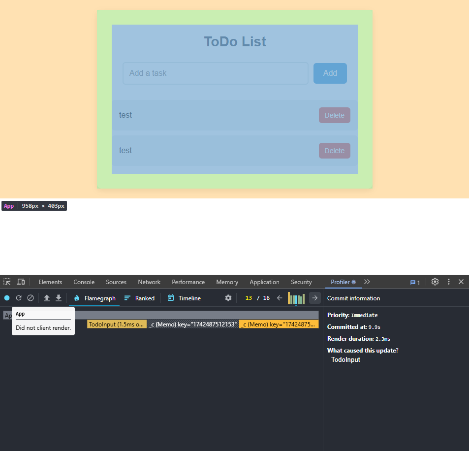 React DevTools Profiler shows separated components rendering independently